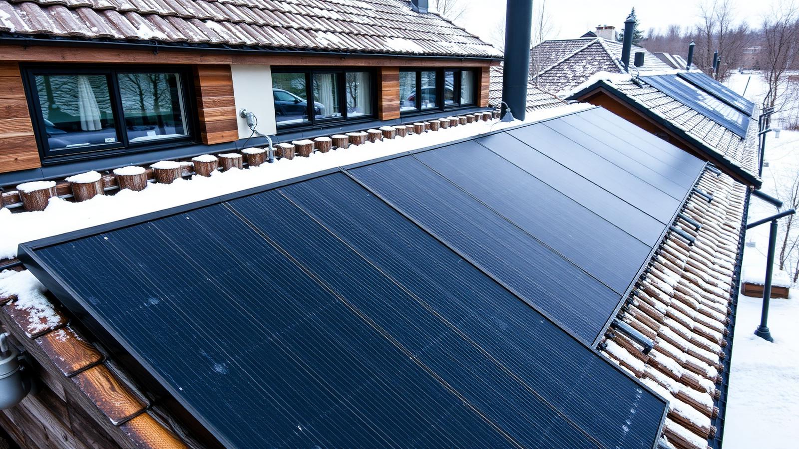 Aurinkopaneelit asennettuna omakotitalon katolle tuottamassa puhdasta sähköenergiaa