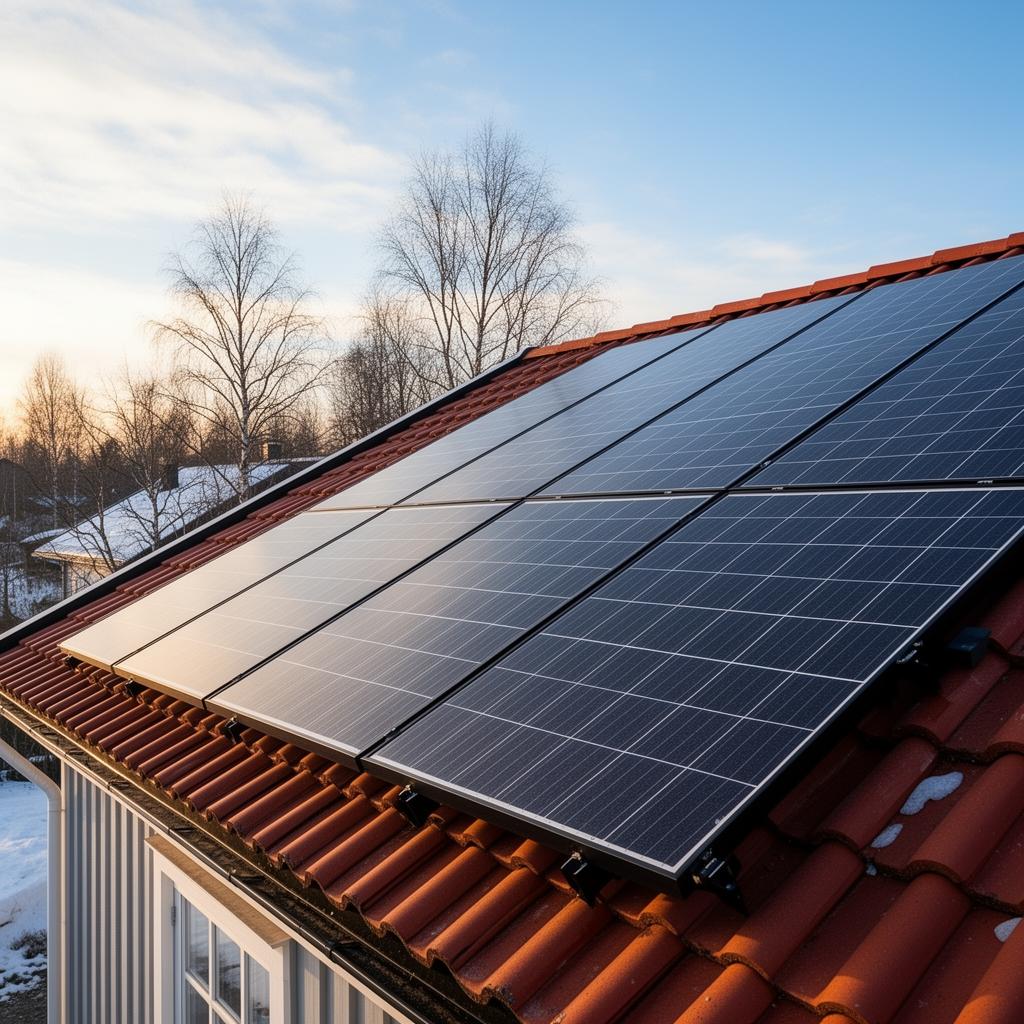 Aurinkopaneelit asennettuna suomalaiselle omakotitalolle - ammattimainen asennus