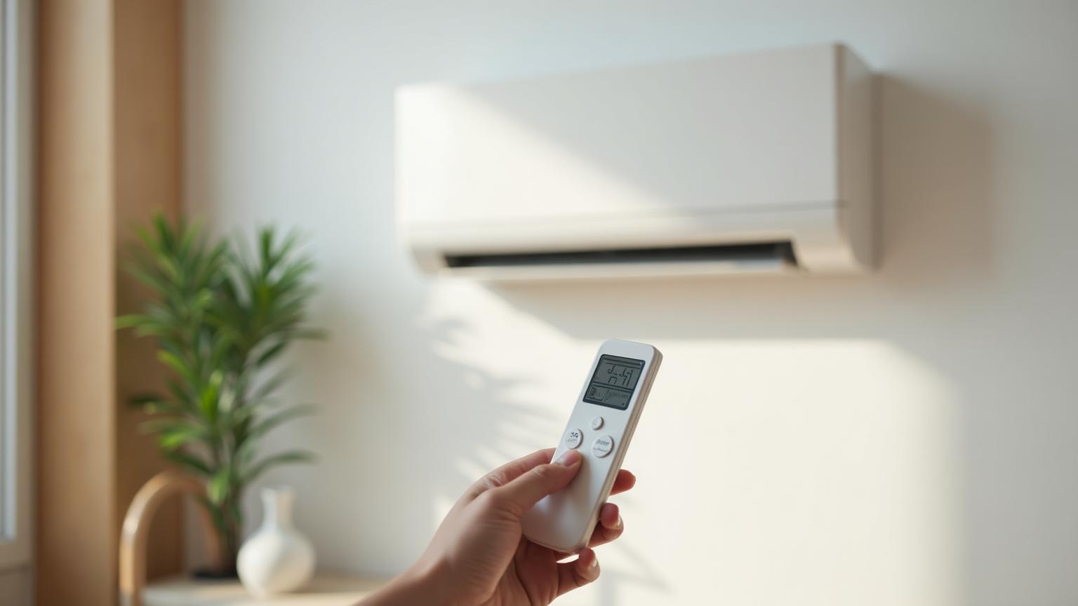 Ilmalämpöpumpun sisäyksikkö ja kaukosäädin, lämpötila-asetukset näkyvissä