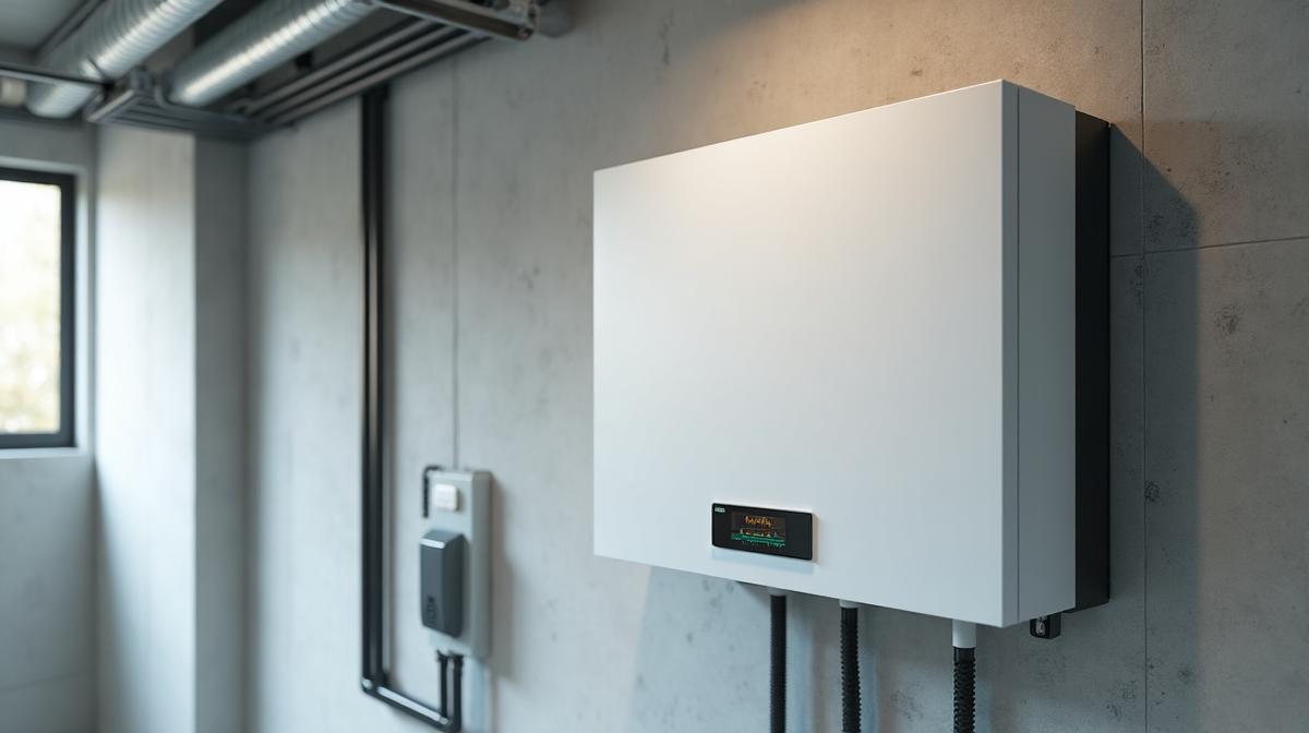 Seinälle asennettu kotiakku omakotitalon teknisessä tilassa – realistinen akkuvarastojärjestelmä