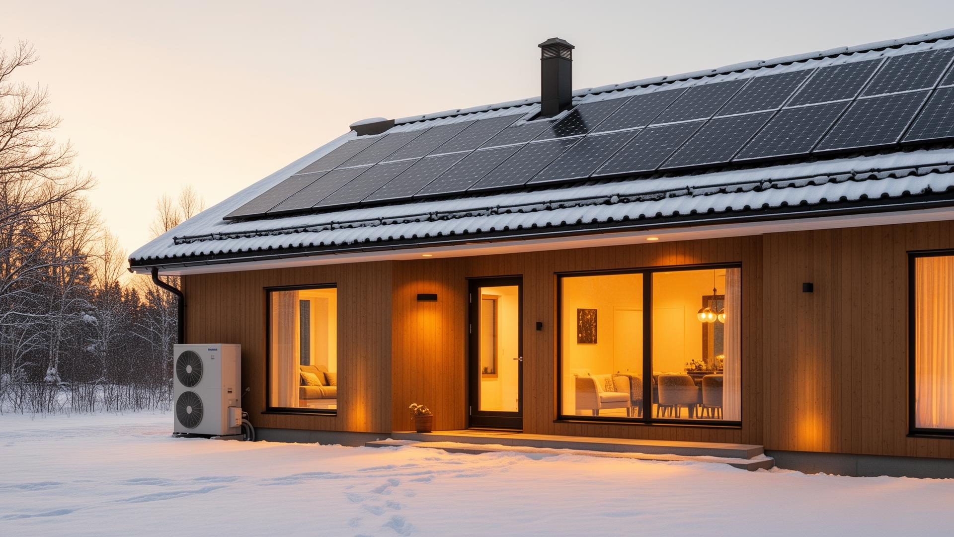 Tyytyväisten asiakkaiden energiatehokas koti - lämpöpumppu ja aurinkopaneelit