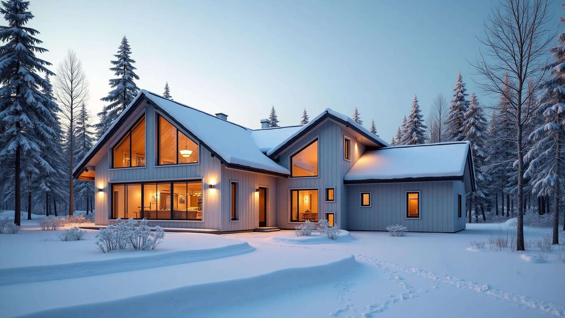 Vesi-ilmalämpöpumppu ulkoyksikkö talvimaisemassa